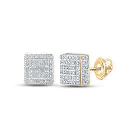 Radiant Brilliance: 10kt Yellow Gold Womens Round Diamond Square Earrings 1/2 Cttw - Top View