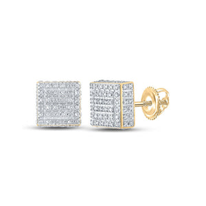 Earrings | 10kt Yellow Gold Womens Round Diamond Square Earrings 1/2 Cttw | Splendid Jewellery GND