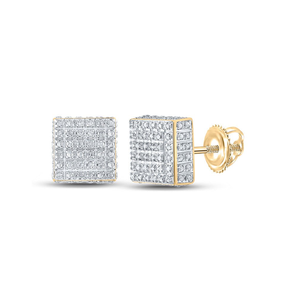 Earrings | 10kt Yellow Gold Womens Round Diamond Square Earrings 1/2 Cttw | Splendid Jewellery GND
