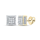 Splendid Jewellery 10kt Yellow Gold Womens Round Diamond Square Earrings - Top View