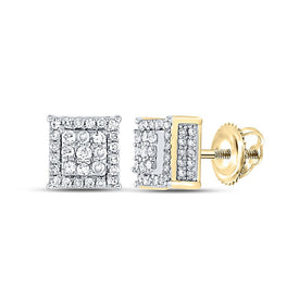 Splendid Jewellery 10kt Yellow Gold Womens Round Diamond Square Earrings - Top View