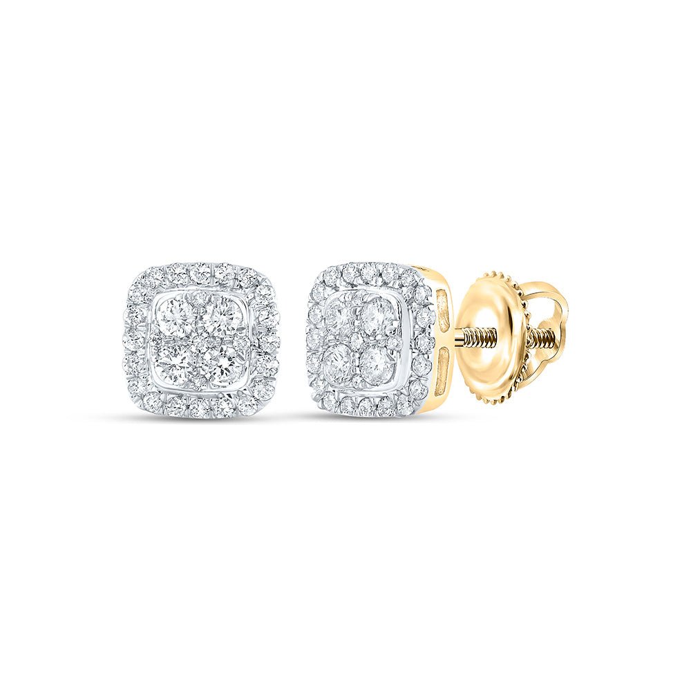 Earrings | 10kt Yellow Gold Womens Round Diamond Square Earrings 1/2 Cttw | Splendid Jewellery GND