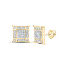 Load image into Gallery viewer, Radiant Square Diamond Earrings in 10kt Yellow Gold - Top View