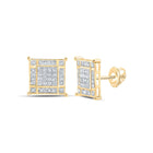 Radiant Square Diamond Earrings in 10kt Yellow Gold - Top View