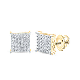 Radiant Square Diamond Gold Earrings: Captivating Brilliance in 10kt Yellow Gold - Top View