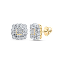 Load image into Gallery viewer, Dazzling 10kt Yellow Gold Diamond Square Earrings - Top View