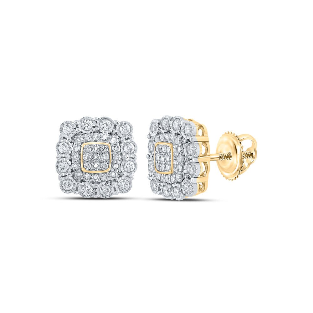 Earrings | 10kt Yellow Gold Womens Round Diamond Square Earrings 1/2 Cttw | Splendid Jewellery GND