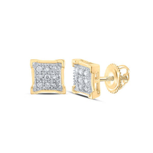 Earrings | 10kt Yellow Gold Womens Round Diamond Square Earrings 1/20 Cttw | Splendid Jewellery GND