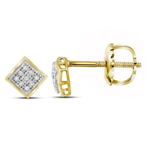 Earrings | 10kt Yellow Gold Womens Round Diamond Square Earrings 1/20 Cttw | Splendid Jewellery GND