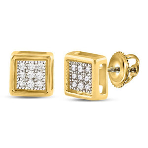 Earrings | 10kt Yellow Gold Womens Round Diamond Square Earrings 1/20 Cttw | Splendid Jewellery GND