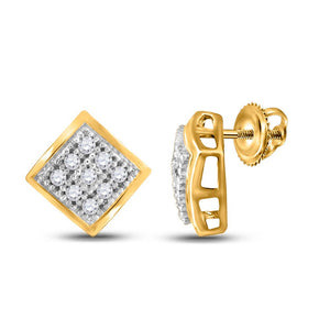 Earrings | 10kt Yellow Gold Womens Round Diamond Square Earrings 1/20 Cttw | Splendid Jewellery GND