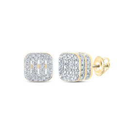 Sparkling Square Diamond Gold Earrings - Top View