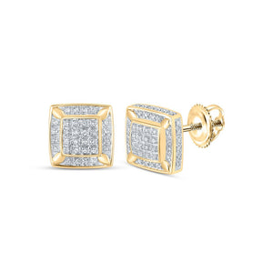 Earrings | 10kt Yellow Gold Womens Round Diamond Square Earrings 1/3 Cttw | Splendid Jewellery GND