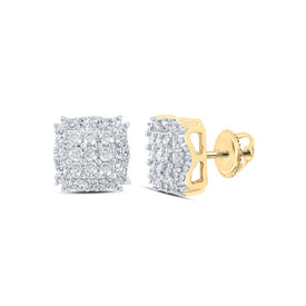 Radiant Square Diamond Earrings in 10kt Yellow Gold - Top View