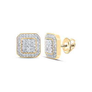 Earrings | 10kt Yellow Gold Womens Round Diamond Square Earrings 1/3 Cttw | Splendid Jewellery GND