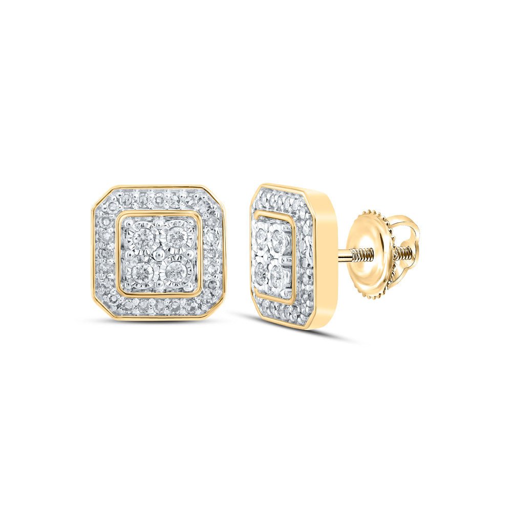 Earrings | 10kt Yellow Gold Womens Round Diamond Square Earrings 1/3 Cttw | Splendid Jewellery GND