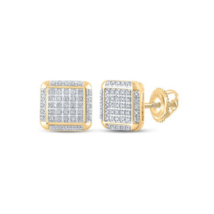 Earrings | 10kt Yellow Gold Womens Round Diamond Square Earrings 1/4 Cttw | Splendid Jewellery GND