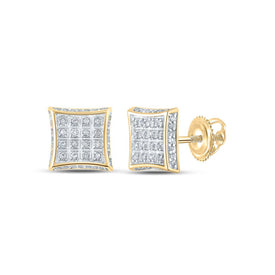 Radiant Square Diamond Earrings in 10kt Yellow Gold - Top View