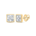 Radiant Brilliance: 10kt Yellow Gold Womens Round Diamond Square Earrings 1/4 Cttw - Top View