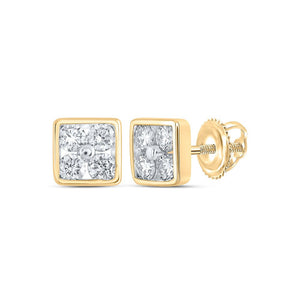 Earrings | 10kt Yellow Gold Womens Round Diamond Square Earrings 1/4 Cttw | Splendid Jewellery GND