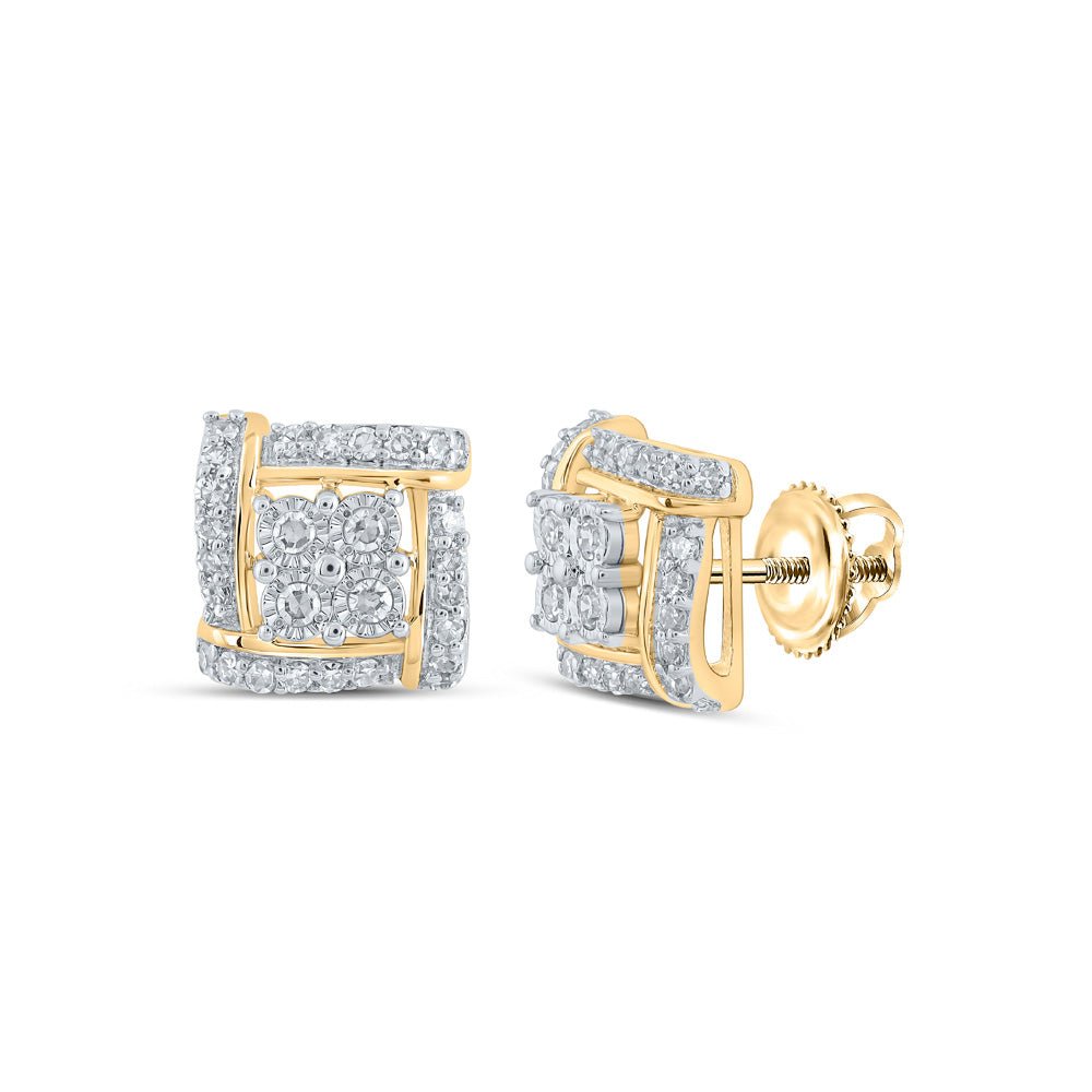 Earrings | 10kt Yellow Gold Womens Round Diamond Square Earrings 1/4 Cttw | Splendid Jewellery GND