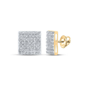 Sparkling Square Diamond Earrings in 10kt Yellow Gold - Top View