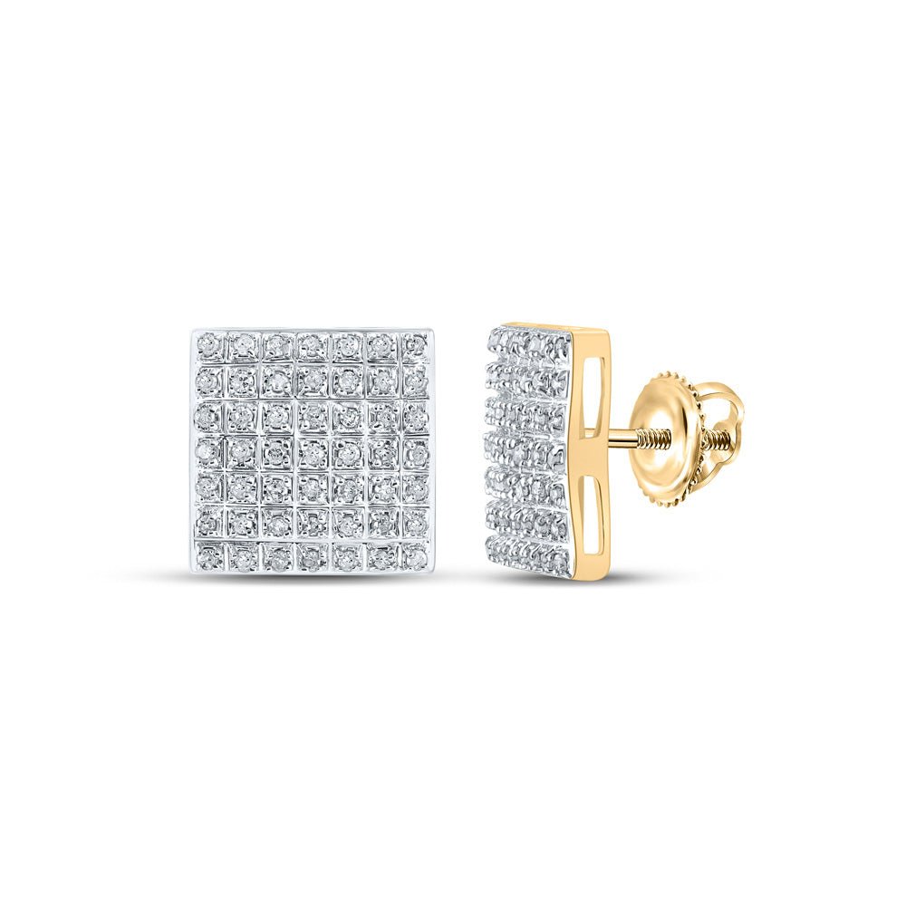 Earrings | 10kt Yellow Gold Womens Round Diamond Square Earrings 1/4 Cttw | Splendid Jewellery GND