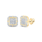 Dazzling 10kt Yellow Gold Womens Round Diamond Square Earrings - Top View