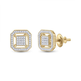 10kt Yellow Gold Square Diamond Cluster Earrings - Radiant Brilliance - Top View