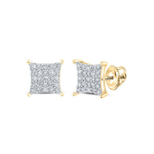 Earrings | 10kt Yellow Gold Womens Round Diamond Square Earrings 1/4 Cttw | Splendid Jewellery GND