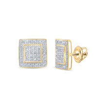 Load image into Gallery viewer, Dazzling 10kt Yellow Gold Square Diamond Earrings - Top View