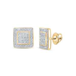 Earrings | 10kt Yellow Gold Womens Round Diamond Square Earrings 1/5 Cttw | Splendid Jewellery GND