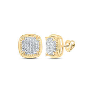 Earrings | 10kt Yellow Gold Womens Round Diamond Square Earrings 1/5 Cttw | Splendid Jewellery GND