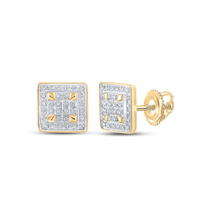 Earrings | 10kt Yellow Gold Womens Round Diamond Square Earrings 1/5 Cttw | Splendid Jewellery GND