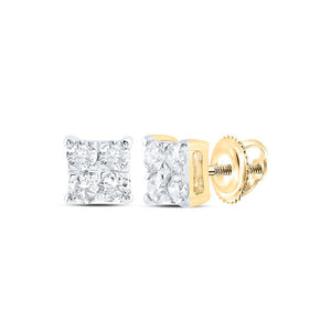 Earrings | 10kt Yellow Gold Womens Round Diamond Square Earrings 1/6 Cttw | Splendid Jewellery GND