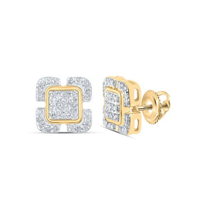 Earrings | 10kt Yellow Gold Womens Round Diamond Square Earrings 1/6 Cttw | Splendid Jewellery GND