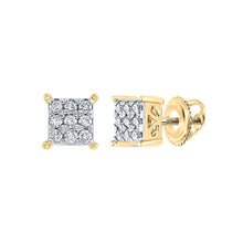 Load image into Gallery viewer, Radiant Brilliance: 10kt Yellow Gold Womens Round Diamond Square Earrings - Top View