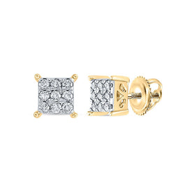 Radiant Brilliance: 10kt Yellow Gold Womens Round Diamond Square Earrings - Top View