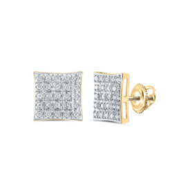 Dazzling 10kt Yellow Gold Square Diamond Earrings - A Timeless Masterpiece - Top View