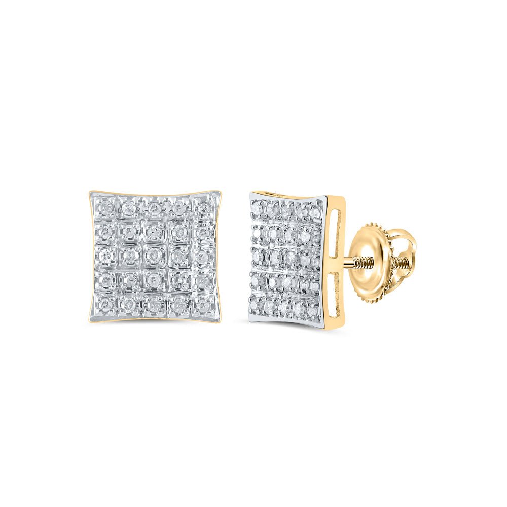 Earrings | 10kt Yellow Gold Womens Round Diamond Square Earrings 1/6 Cttw | Splendid Jewellery GND