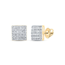 Load image into Gallery viewer, Radiant Reflections: 10kt Yellow Gold Womens Round Diamond Square Earrings - Top View