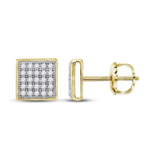 Load image into Gallery viewer, Radiant Brilliance: 10kt Yellow Gold Womens Round Diamond Square Earrings - Top View
