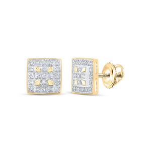 Earrings | 10kt Yellow Gold Womens Round Diamond Square Earrings 1/8 Cttw | Splendid Jewellery GND
