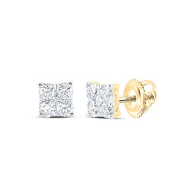 10kt Yellow Gold Square Diamond Earrings: A Captivating Masterpiece in Elegance and Brilliance - Top View