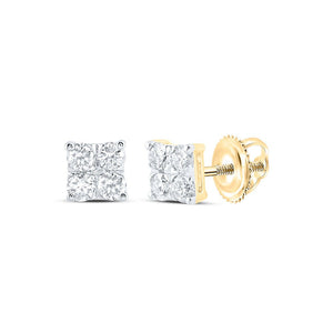 Earrings | 10kt Yellow Gold Womens Round Diamond Square Earrings 3/4 Cttw | Splendid Jewellery GND