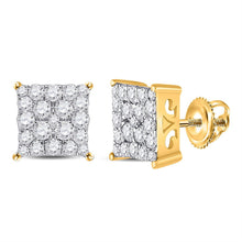 Load image into Gallery viewer, 10kt Yellow Gold Square Diamond Earrings - Timeless Elegance and Dazzling Sparkle - Top View
