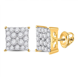 10kt Yellow Gold Square Diamond Earrings - Timeless Elegance and Dazzling Sparkle - Top View