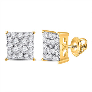 Earrings | 10kt Yellow Gold Womens Round Diamond Square Earrings 3/4 Cttw | Splendid Jewellery GND