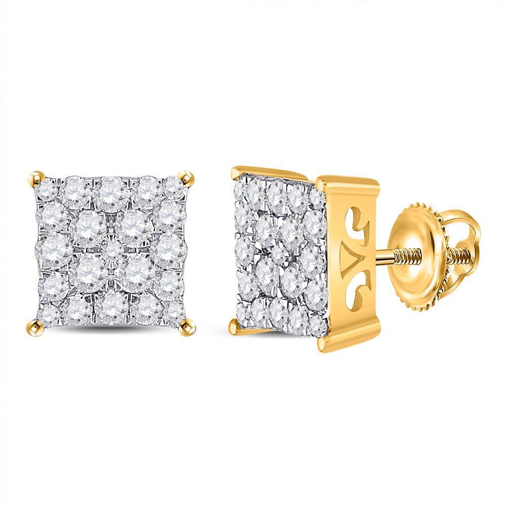 Earrings | 10kt Yellow Gold Womens Round Diamond Square Earrings 3/4 Cttw | Splendid Jewellery GND