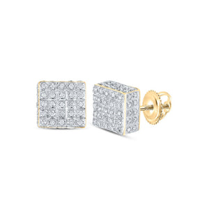 Earrings | 10kt Yellow Gold Womens Round Diamond Square Earrings 3/8 Cttw | Splendid Jewellery GND